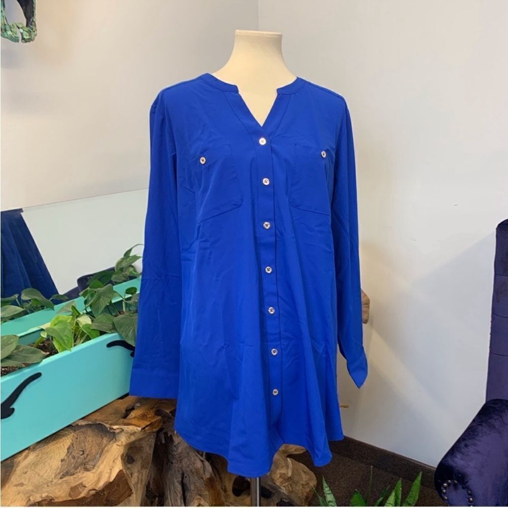 Denim & Co. Roll Tab Sleeve Button Front Soft Utility Tunic